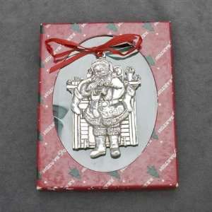  1998 Santa Filling Stocking Silverplate Ornament by Reed 