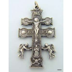  Cross Silver Plate Angels Skull and Cross Bone Cross of Caravaca 1.5
