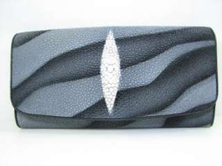 Genuine Stingray Leather Black Wave Clutch Purse Wallet  