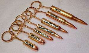 Bullet keychain key chain assorted calibers 40 45 223  