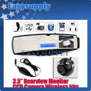 Wireless 360° CCD Backup Camera Car Bluetooth FM Rearview Mirror 