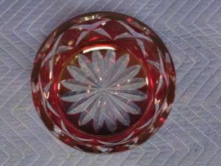 Vintage Ruby Red Cut to Clear Crystal Star Large Bowl L72  