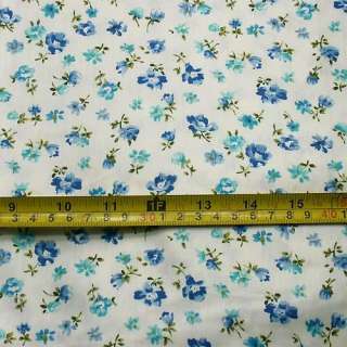 Blue Flower On White Calico FQ Quilting Fabric c605  