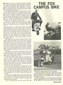 Vintage 1963 Fox Campus Bike Mini Bike Test Report  