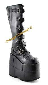 Platform Mens Goth Punk Zig Zag Stap Boots with Side Zipper
