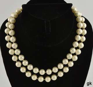 Lovely Double Stranded Faux Pearl & Real Carved Cameo Clasp Necklace 