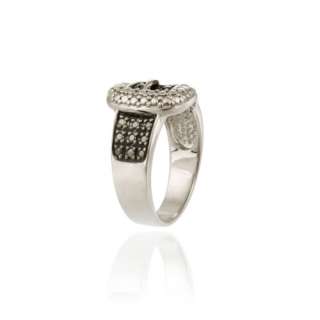 Black Diamond Accent Belt Buckle Ring in 925 Silver  