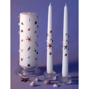   Wedding Unity Candle Set with Sea Shells and Starfish