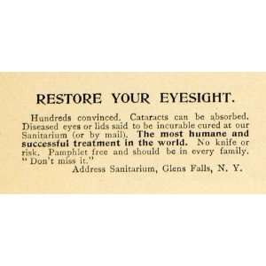  1895 Ad Restore Eyesight Cataracts Treatment Sanitarium 