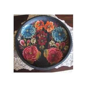 Large 14 Inch Mexican Handpainted Folk Art Wood Batea Bowl 