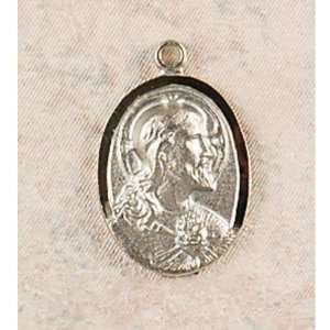  Rhodium Finished Silvertone Scapular Medal with 20 Chain 