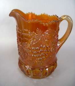 Northwood CaBle and Grape Marigold Carnival Glass Pitcher  