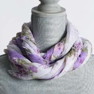  D&Y Flower Covered Spring Summer Scarf 100% Purple 