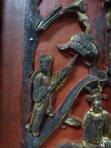 Antique Old Estate Chinese Figure Temple Panel Carving Hard Wood Panel 