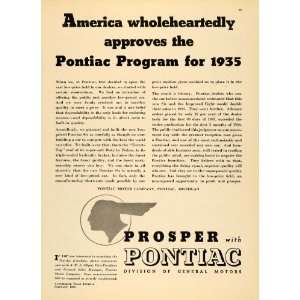  1935 Ad Article Pontiac Motor Company General Motors 