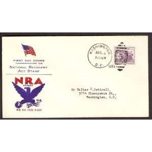   16)First Day Cover; NRA; National Recovery Act Stamp; August 15, 1933