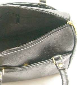 Black Satchel Purse Faux Ostrich Handbag Medium Satchel Bag Tote Gold 