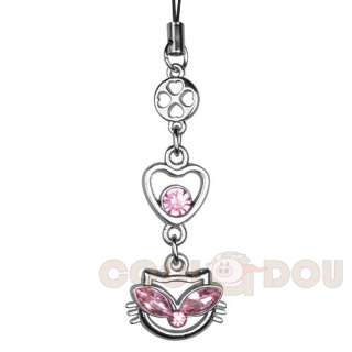 Cat Kitty Pink Cubic Stone Mobile CellPhone  PDA Charm Strap Bling 
