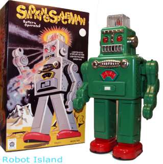 Smoking Spaceman Robot Tin Toy Battery Operated Green  