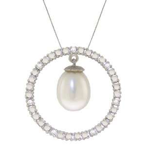    14k Gold Diamonds & Pearl Circle Of Love Pendant Necklace Jewelry