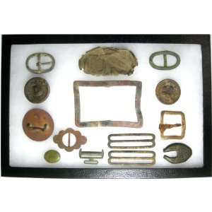   Civil War Excavated Relics in Riker Display Case 