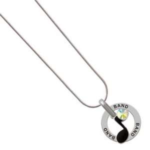 Silver Black Enamel Eighth Note Charm on Band Snake Chain Necklace AB 