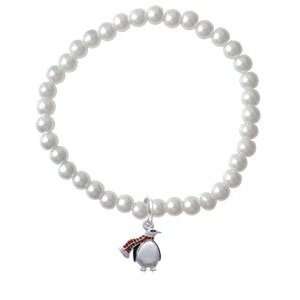  Penguin with Scarf   Czech Glass Pearl Charm Bracelet 