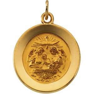    R41520 14K Yellow Gold 14.75Mm Round Baptism Pendant Medal Jewelry