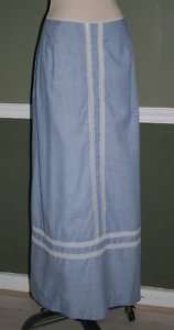 Daj Vintage Chambray Long Maxi Skirt Lace Trim Medium  