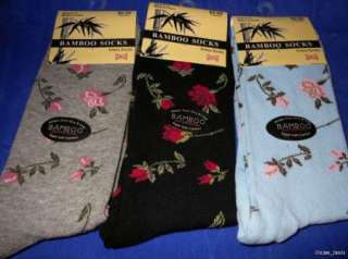 Bamboo Socks Womens Solid Color Floral Prints Dress Socks 6 Pair Size 