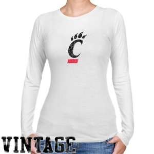 Cincinnati Bearcats Ladies White Distressed Logo Vintage Long Sleeve 