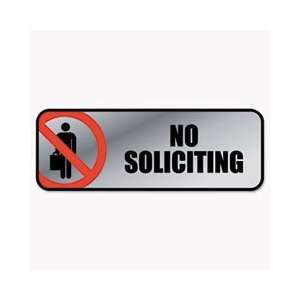   Metal Office Sign, No Soliciting, 9 x 3, Silver/Red