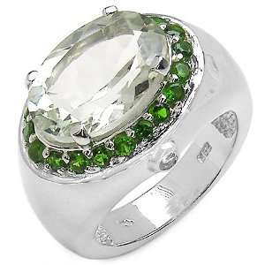   00 Carat Genuine Green Amethyst & Chrome Diopside Sterling Silver Ring