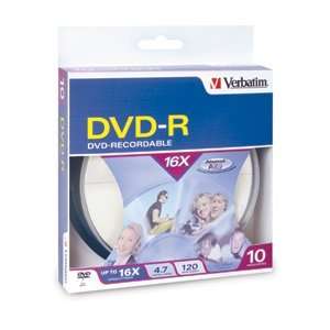  Verbatim 16x DVD R Media. 10PK DVD R 16X 4.7GB BRANDED 