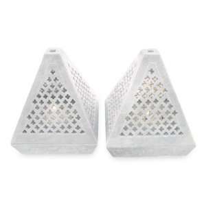  Soapstone candleholders, Lace Pyramid (pair)