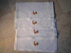 Vintage ROOSTER Chicken Cross Stitched Fabric Cocktail Napkins FOLK 