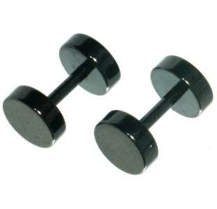 Black fake plugs screw on earrings from surgical stainless steel 1 