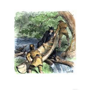  French Missionary and Fur Traders Carrying a Canoe at a 