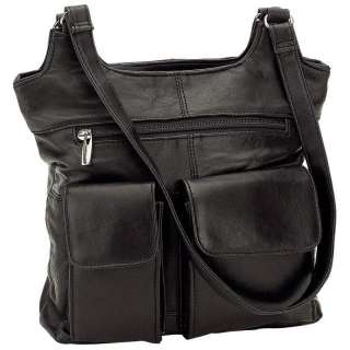 New Womens Embassy Black Solid Lambskin Leather Purse Handbag Shoulder 