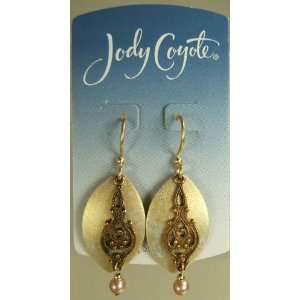 Jody Coyote Gold Bronze Filigree Drop Bead Earrings 9573