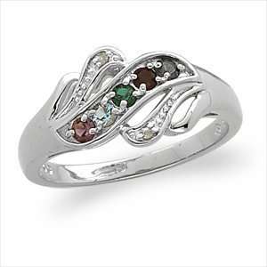   Silver Mothers Birthstone Solitaire Ring with Diamond Accent Jewelry