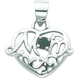  Sterling Silver Sapphire Mom Heart Charm Jewelry
