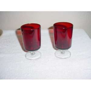  Set of 2 Red & Clear Footed Glasses 