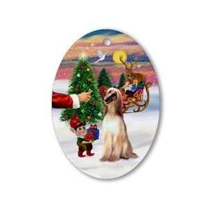  Santas Treat for his Afghan Hound Ornament (Oval)