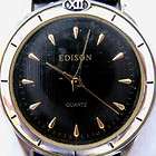 EDISON Womens Mens BLACK DIAL GOLD WATCH Leather Band
