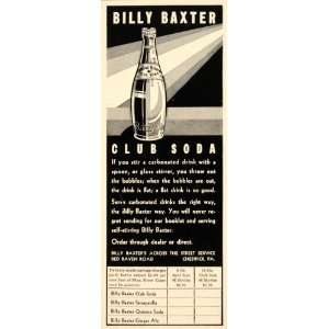 1939 Ad Billy Baxter Club Soda Beverage Drink Cheswick 