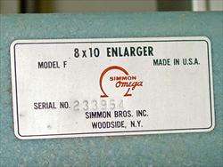 Simmon Bros Model F Omega 8 x 10 Enlarger Stand HUGE 8  