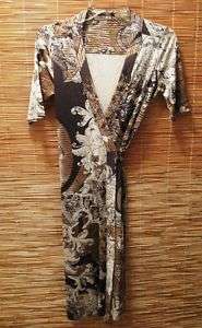 Elie Tahari Jersey True Wrap Dress Silk Browns EUC XS  