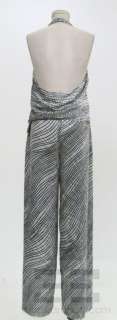 Giorgio Armani Black Label 2pc Grey Blue Velvet Halter Top Pants Suit 