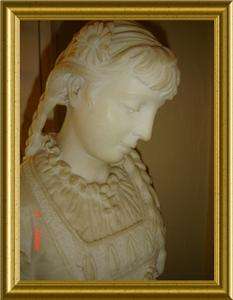 ANTIQUE Signe Italian MARBLE BRAIDS GIRL Bust Sculpture  